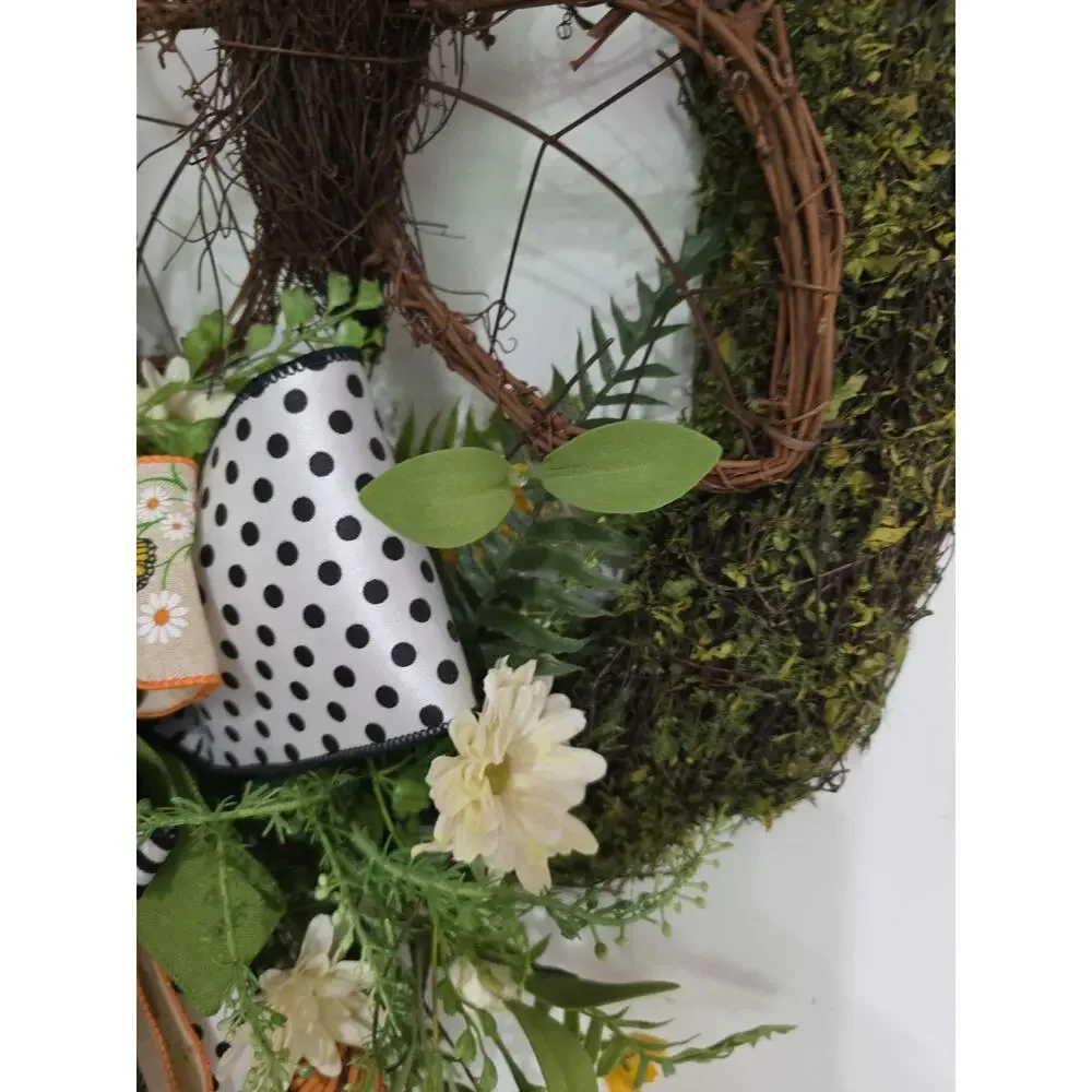 Handmade Butterfly Springtime Moss Daisy Wreath